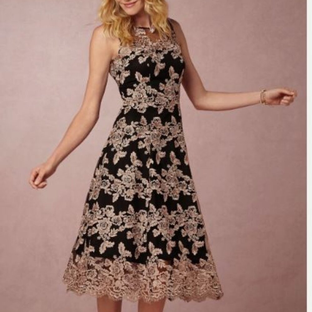 Anthropologie BHLDN Hitherto Tonya Lace Dress Black Pink size 12!